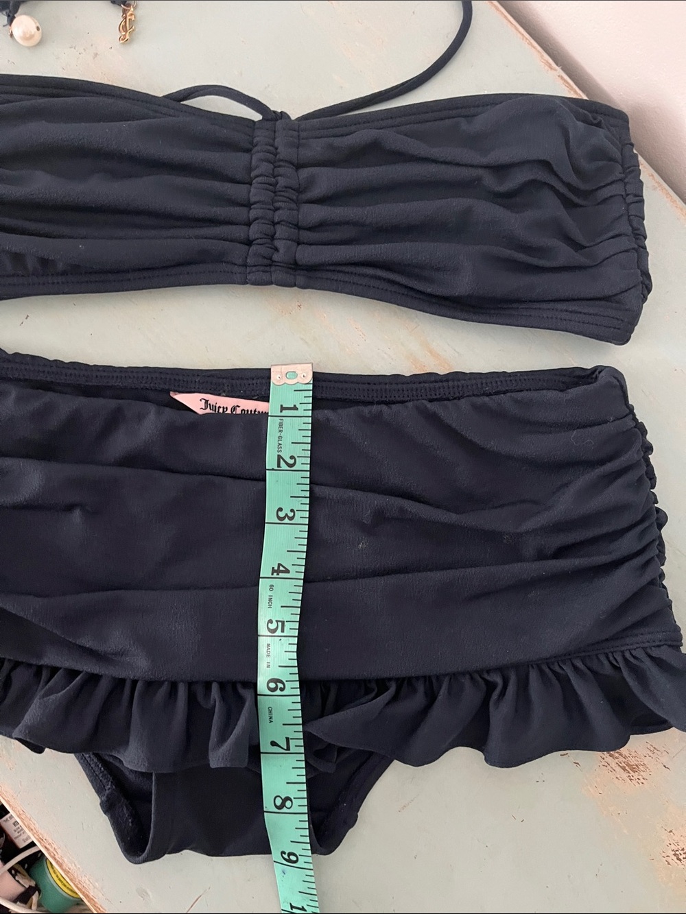 Juicy Couture Navy Ruffle Bandeau Bikini Small/Medium - Picture 4 of 15